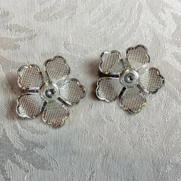 Vintage Purple Orchid Enamel Pieced Earrings - Picture 4 of 5